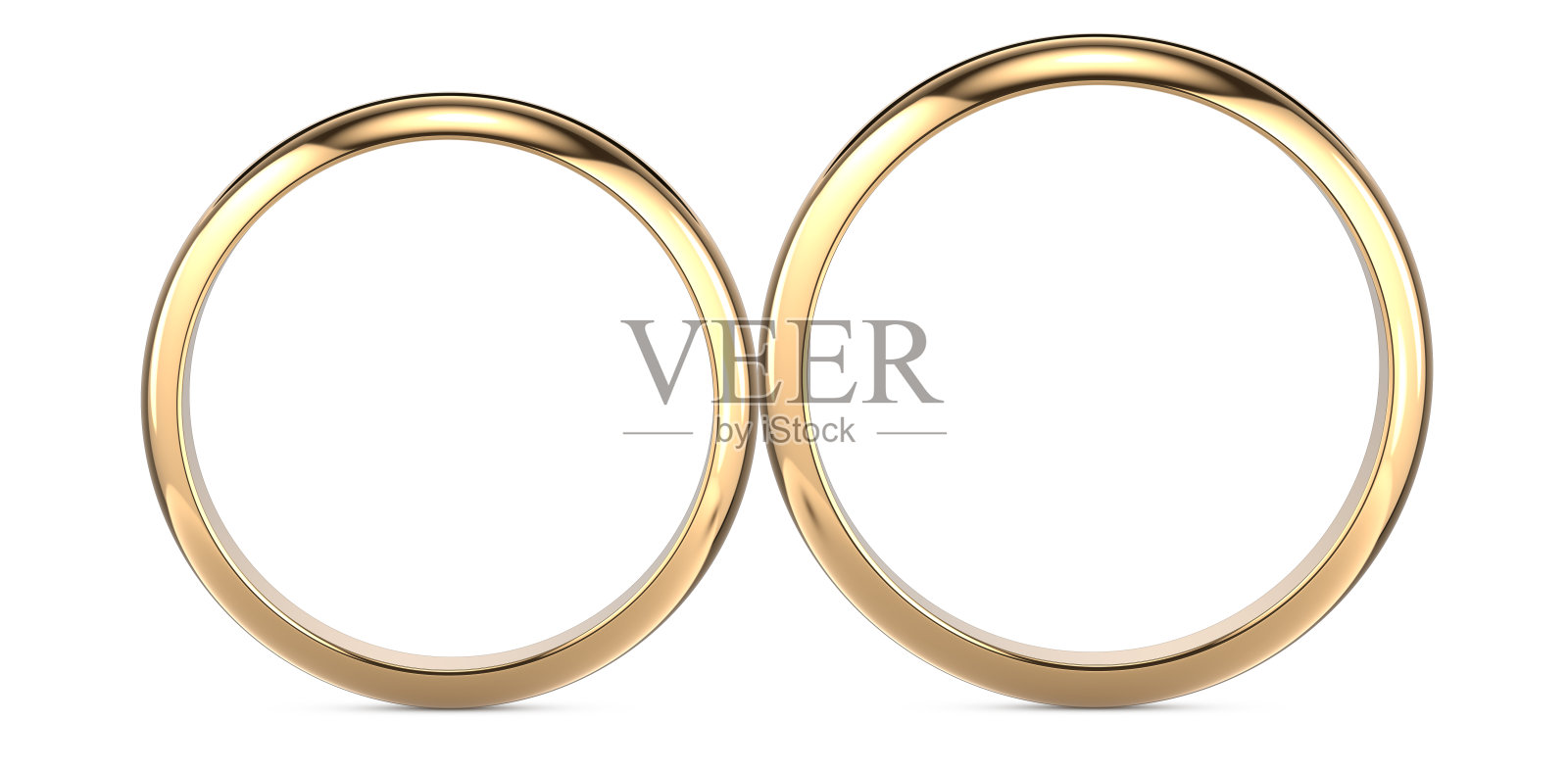 两个金婚戒孤立在白色，婚戒背景概念。3 d渲染插图。照片摄影图片