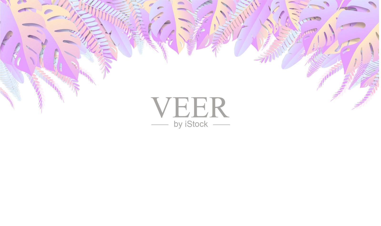 热带叶剪纸风格插画图片素材