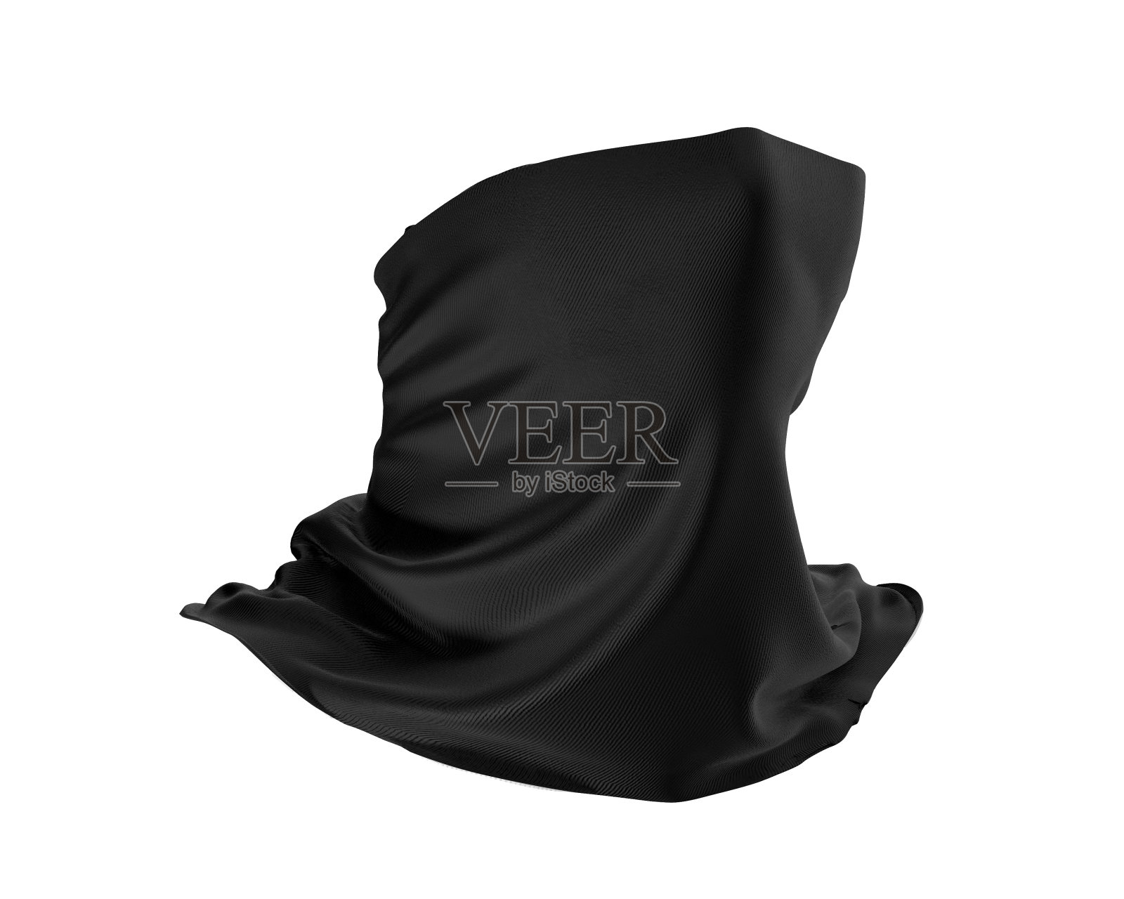 黑色颈部绑腿模型，黑色织物颈部防尘3d渲染隔离在白色背景照片摄影图片