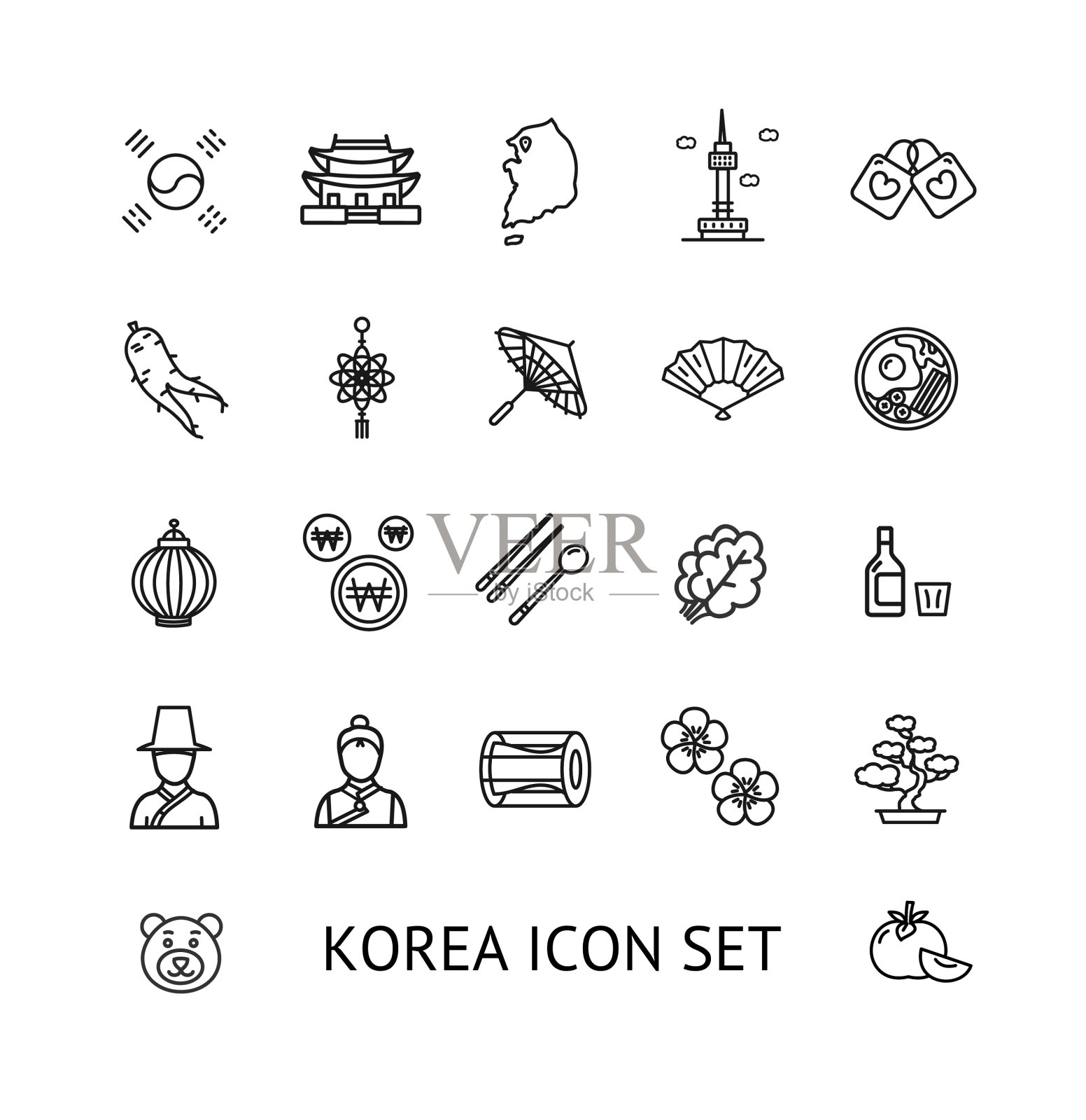 韩国标志黑色细线图标设置图标素材