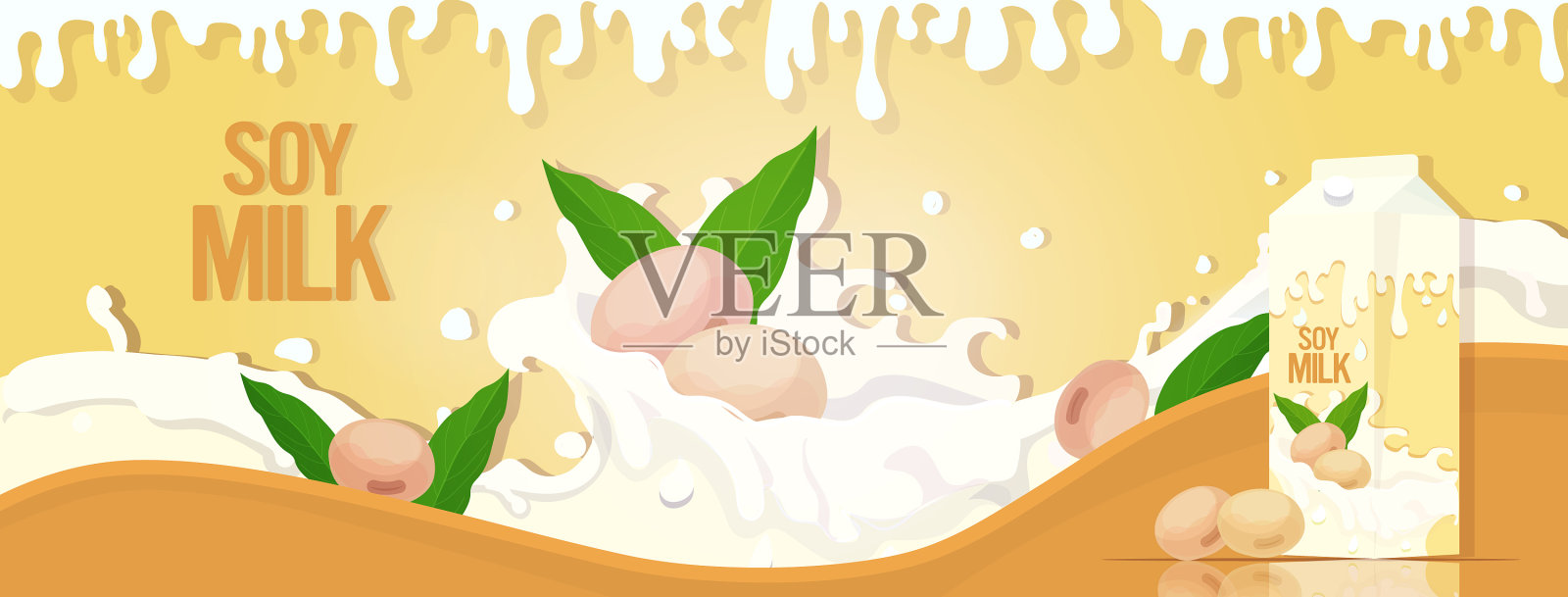 素食植物豆浆和喷溅液体插画图片素材