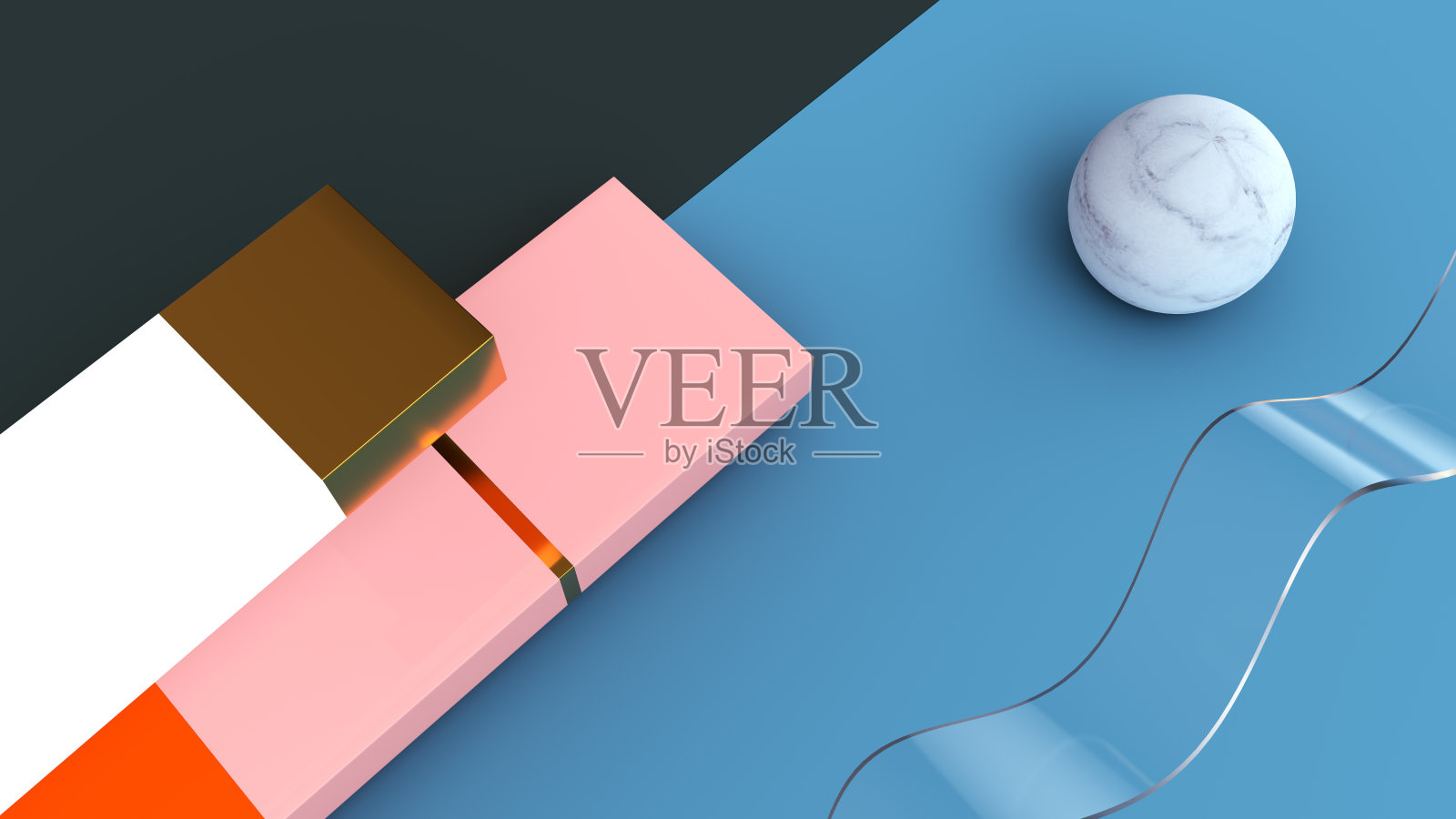 抽象几何三维渲染插图。极简主义的旗帜在明亮的颜色调色板。运动，动态，实现目标的隐喻。有用的横幅，网页，品牌，背景照片摄影图片