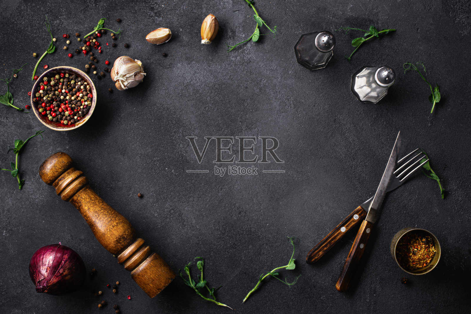 菜单背景俯视图框架香料和蔬菜照片摄影图片