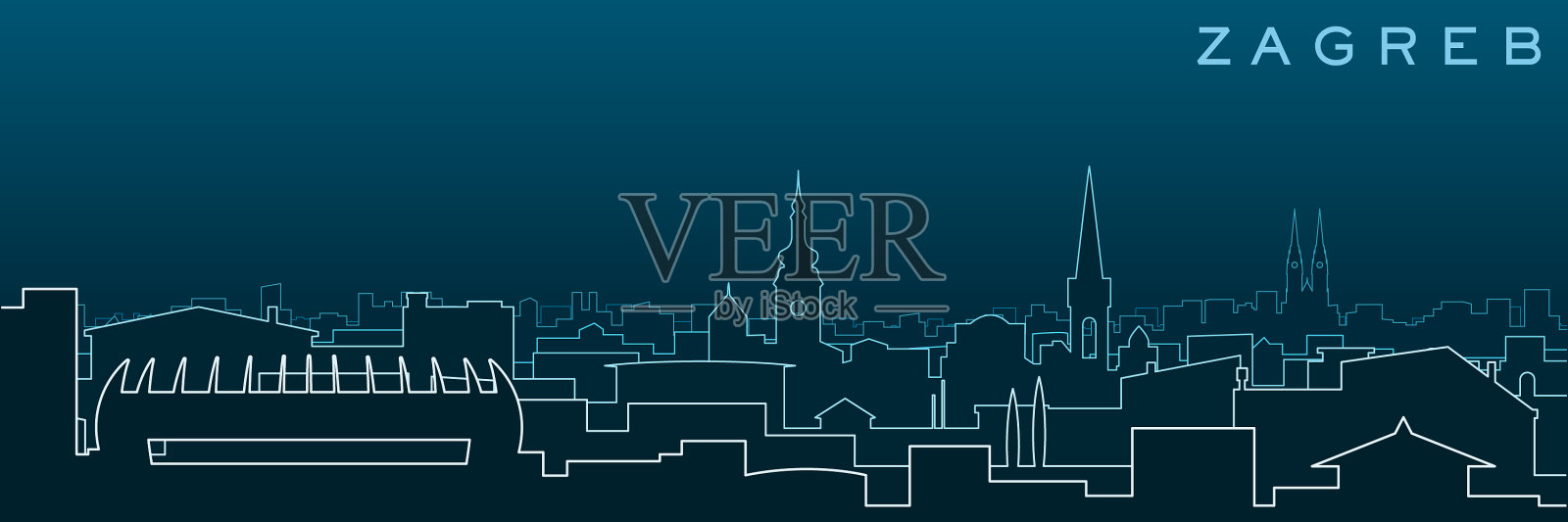 萨格勒布多线、天际线和地标插画图片素材