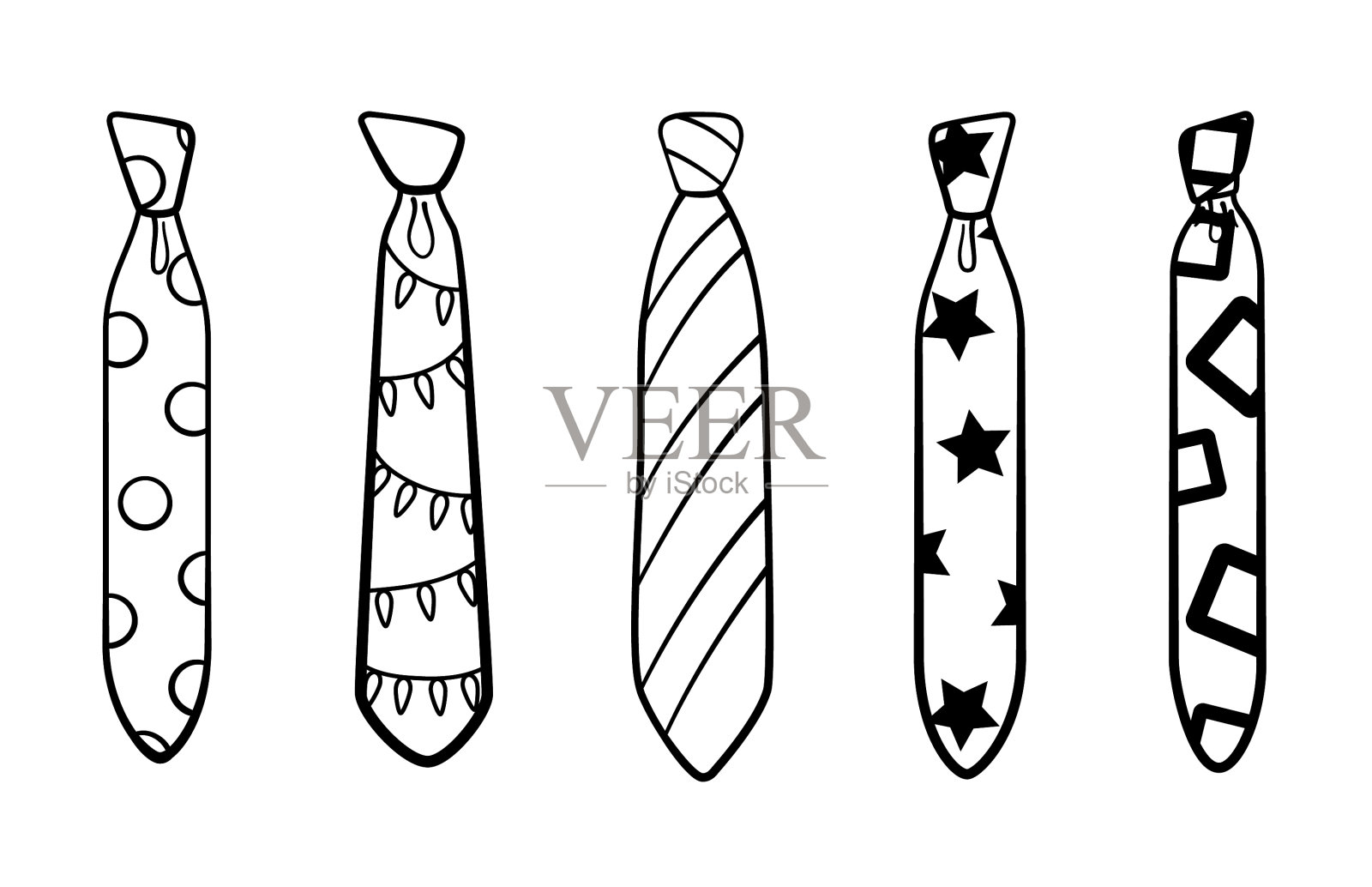 五轮廓风格的领带与不同的结插画图片素材