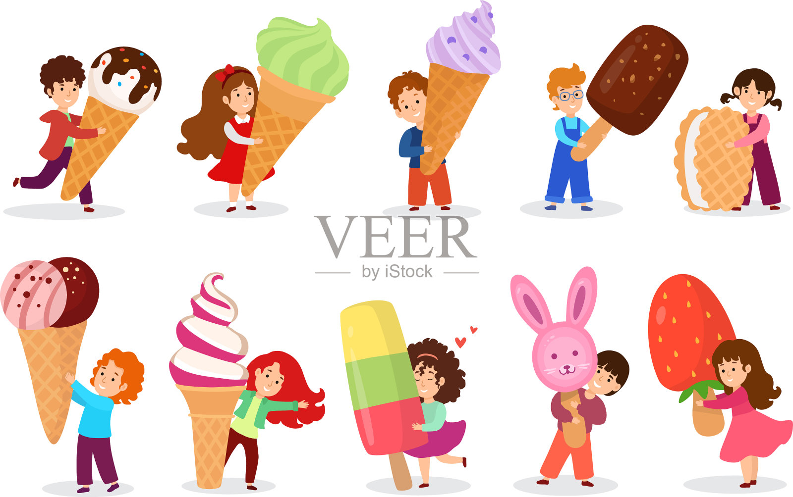 拿着大冰淇淋的孩子插画图片素材