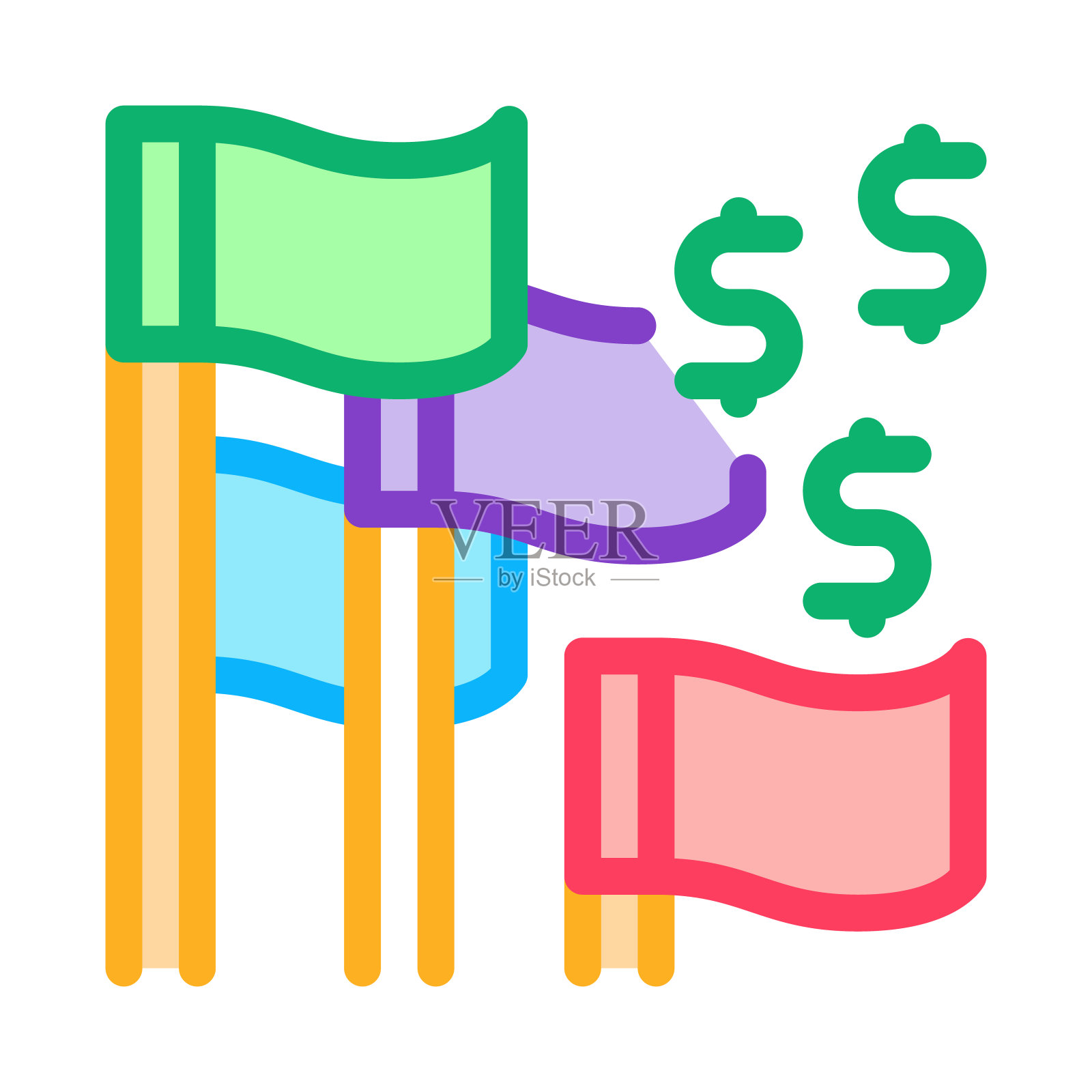 国家旗帜金融伙伴关系图标矢量大纲插图图标素材