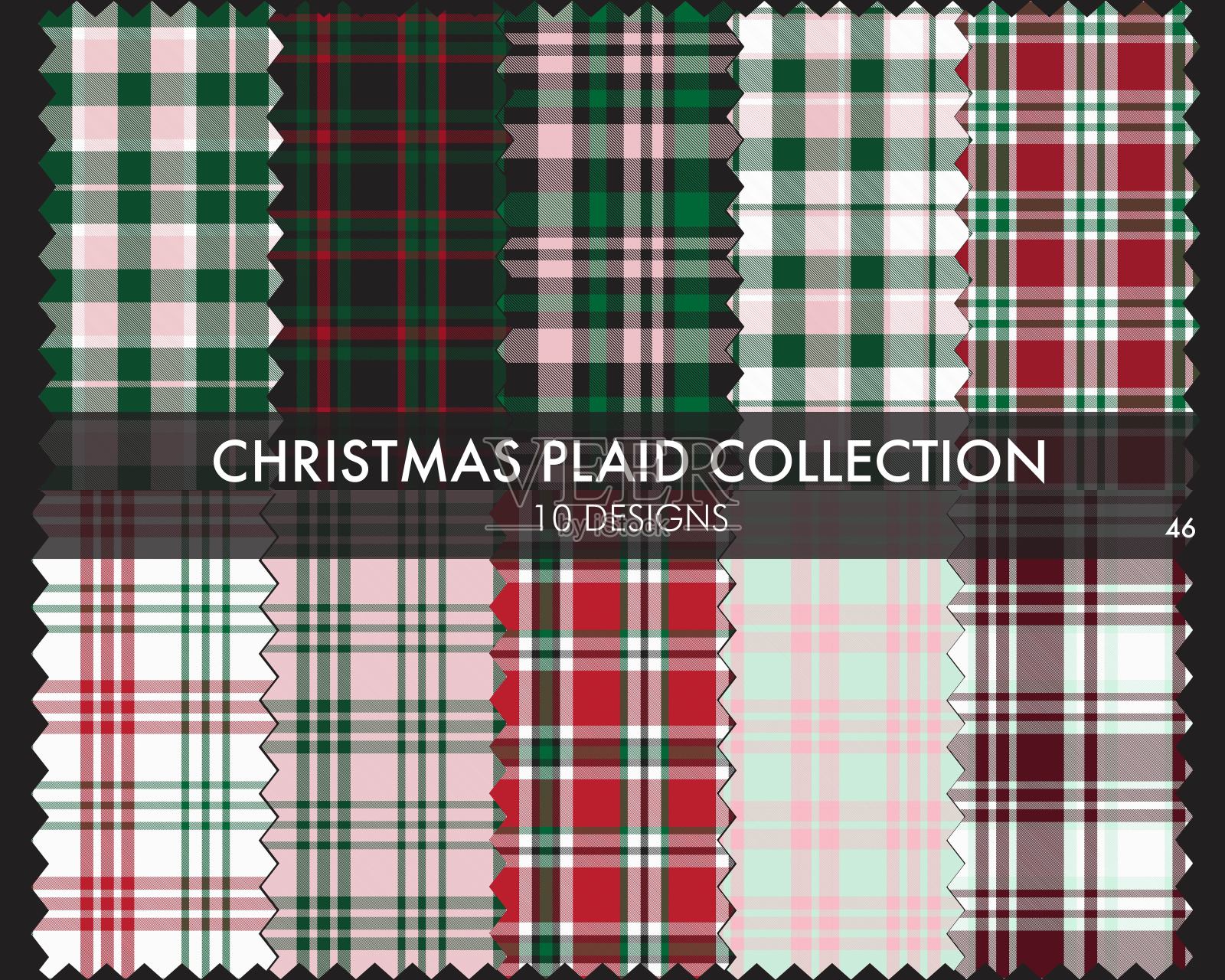 圣诞花格格子无缝格子图案系列插画图片素材