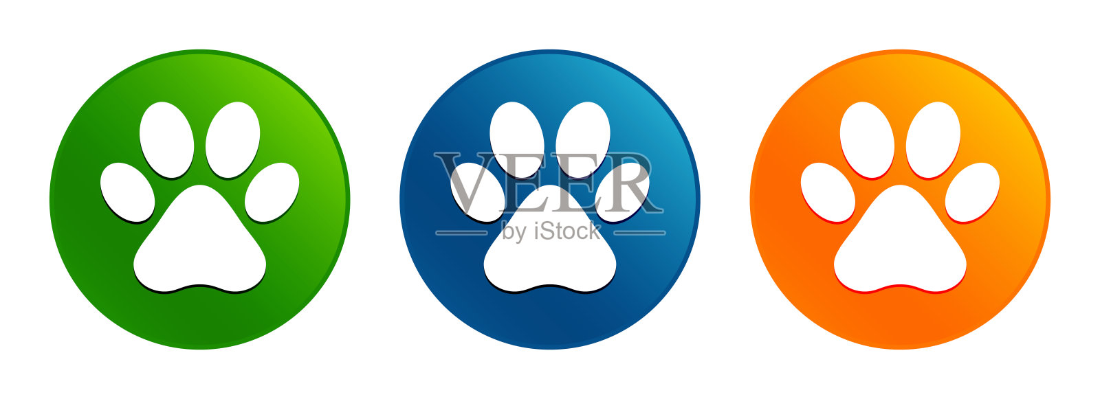 动物爪印图标液体设计圆形按钮集插图插画图片素材