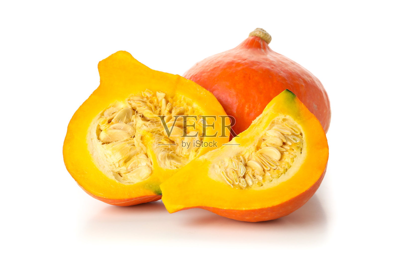 南瓜和切片孤立在白色背景照片摄影图片