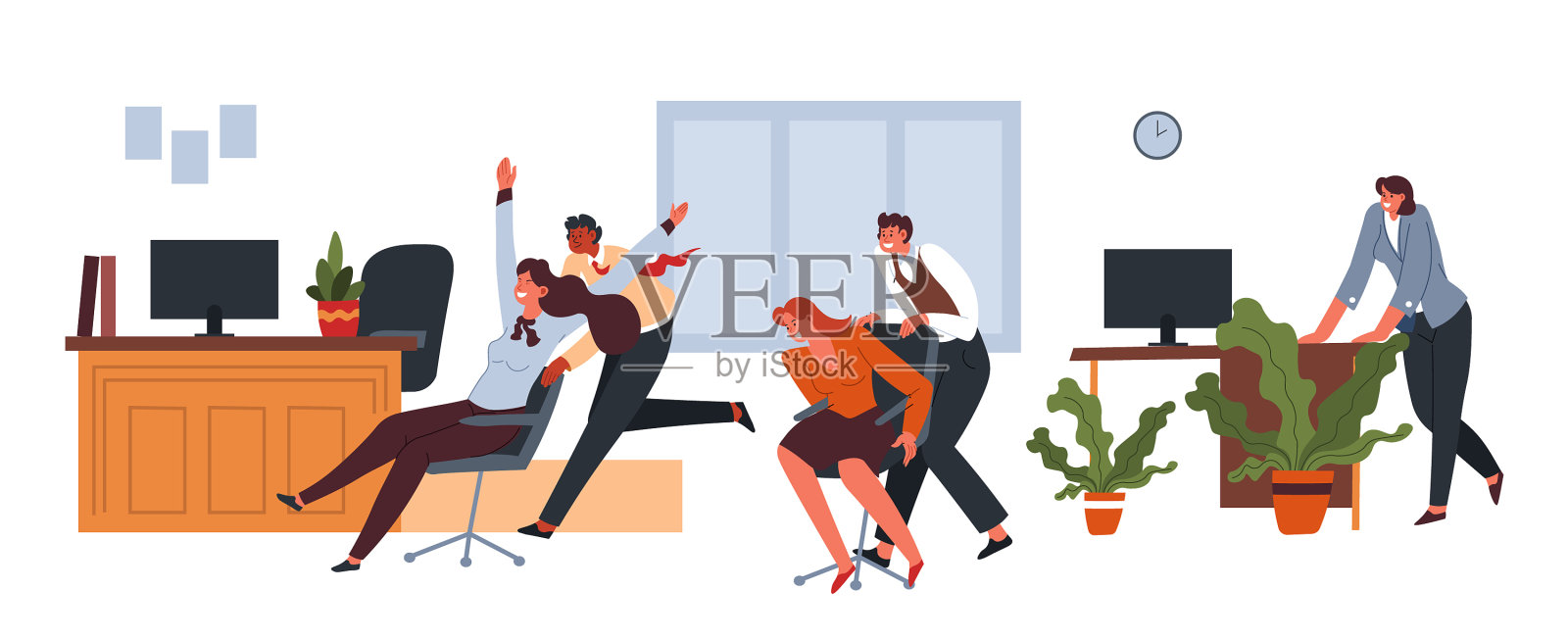 办公室职员在休息时推椅子设计元素图片