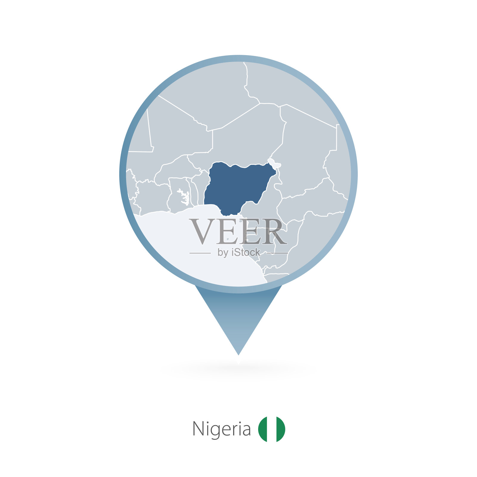 地图针与详细地图的尼日利亚和邻国。插画图片素材