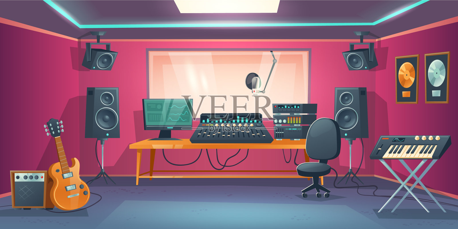 音乐演播室控制室和歌手亭插画图片素材