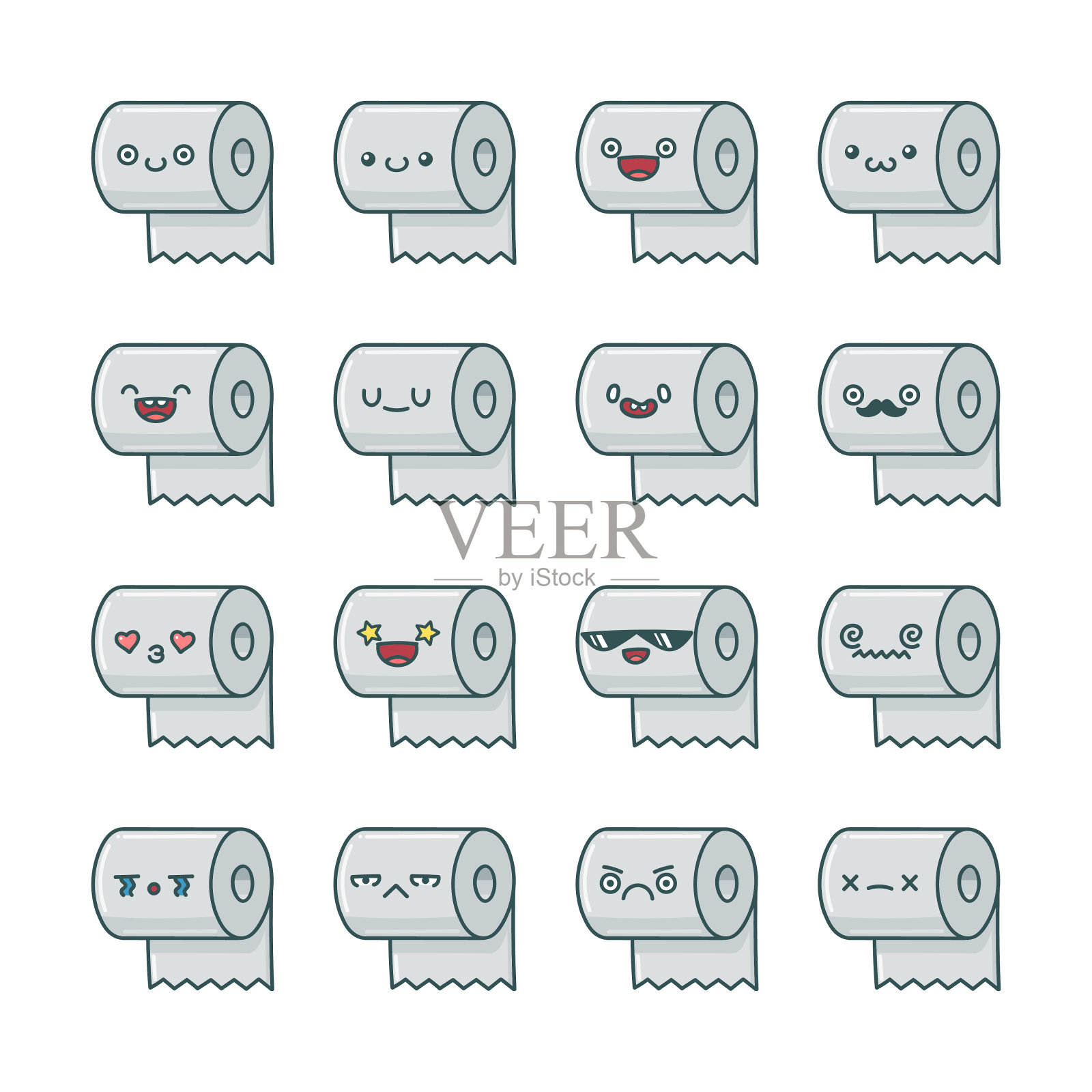 一套有趣可爱的厕纸卷图标卡通插画图片素材