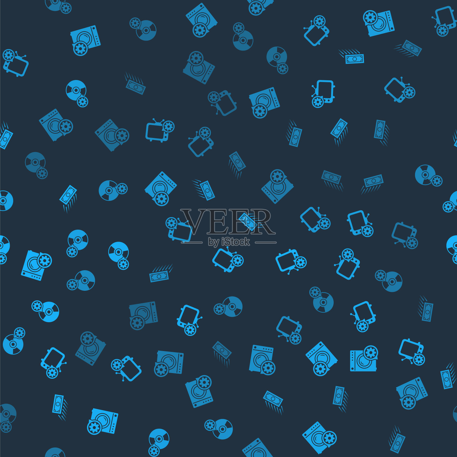 设置垫圈设置，电视，快速付款和CD或DVD磁盘的无缝模式。向量插画图片素材