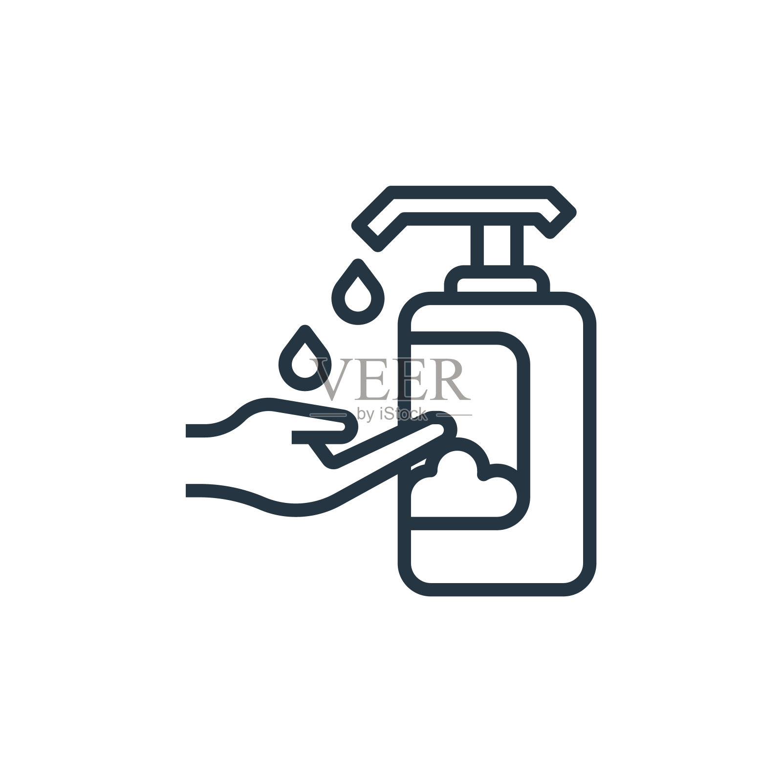 手部消毒剂矢量图标孤立在白色背景上。轮廓，细线手消毒液图标，用于网站设计和移动，应用程序开发。细线手消毒液轮廓图标矢量。插画图片素材