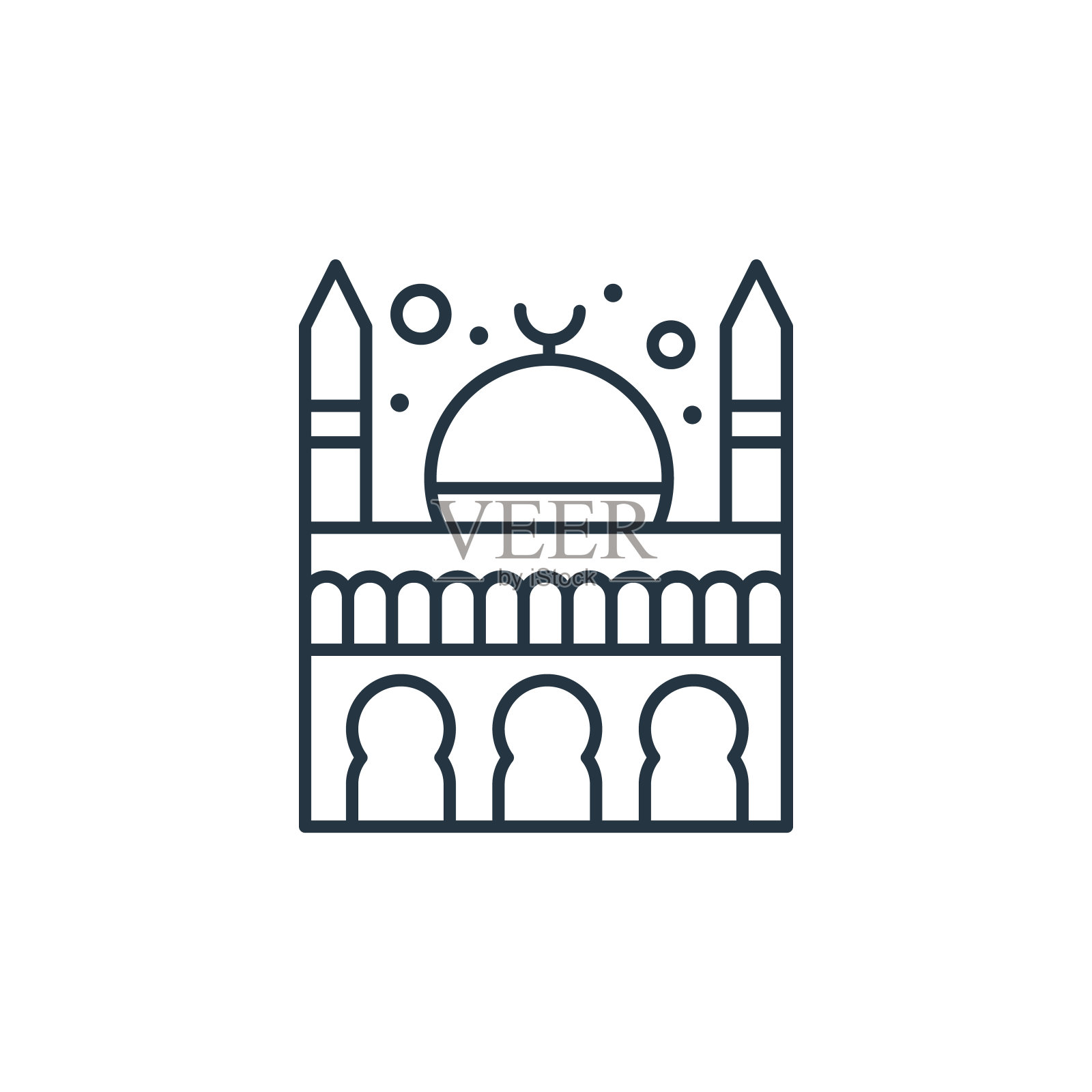 清真寺矢量图标孤立在白色背景。轮廓，细线清真寺图标为网站设计和移动，应用程序开发。细线清真寺轮廓图标矢量插图。插画图片素材