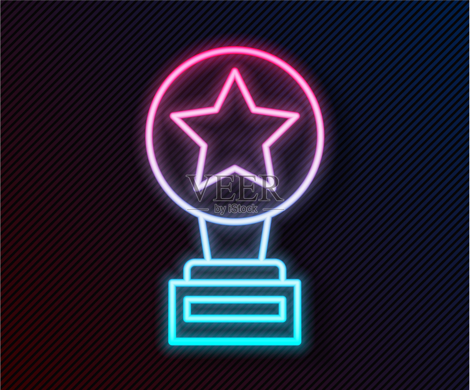 发光的霓虹灯线电影奖杯图标孤立上插画图片素材
