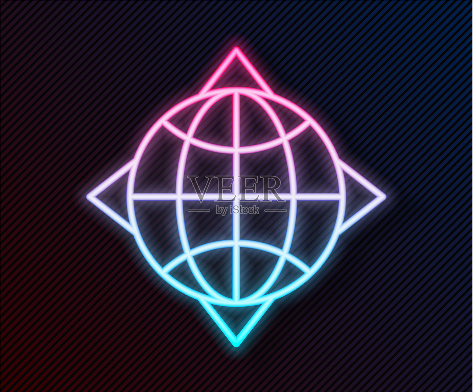 发光的霓虹灯线世界地球仪罗盘图标插画图片素材