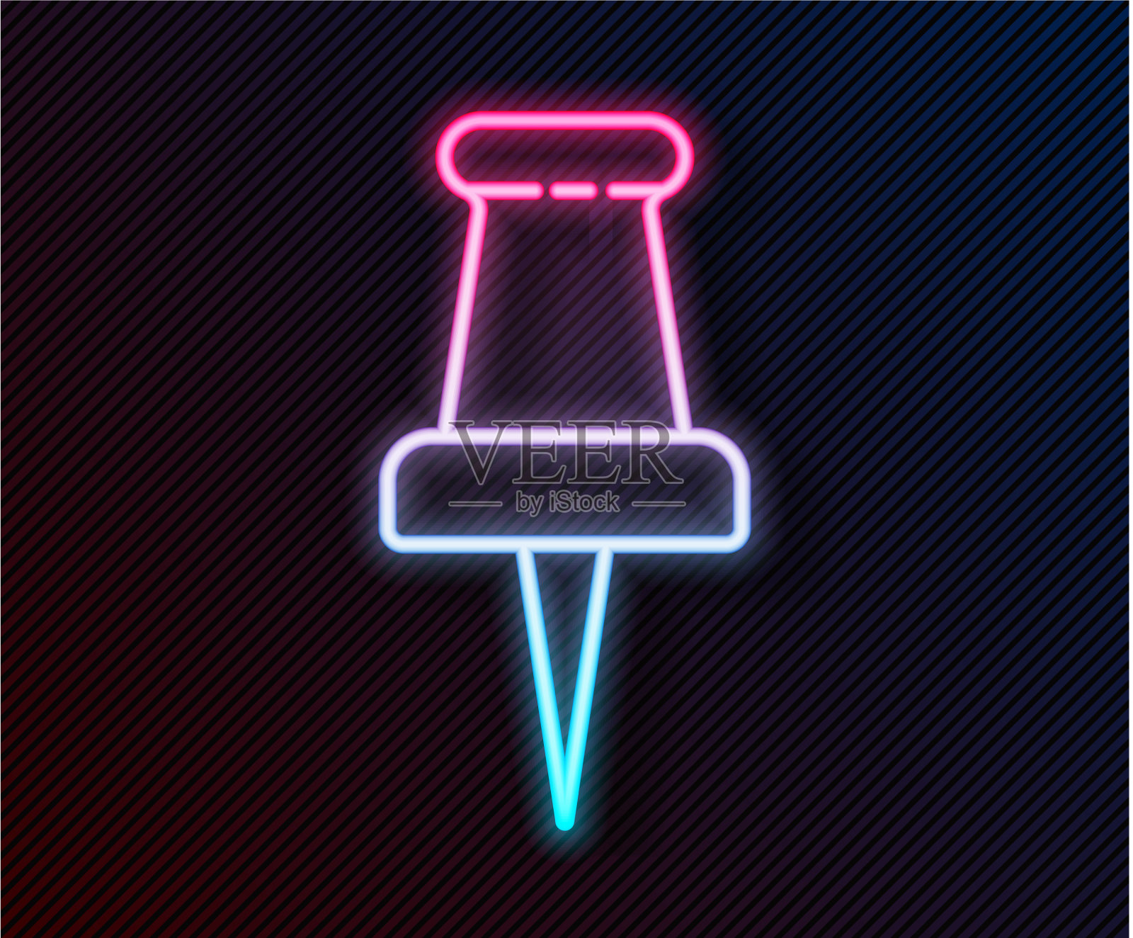 发光的霓虹灯线推针图标孤立在黑色插画图片素材