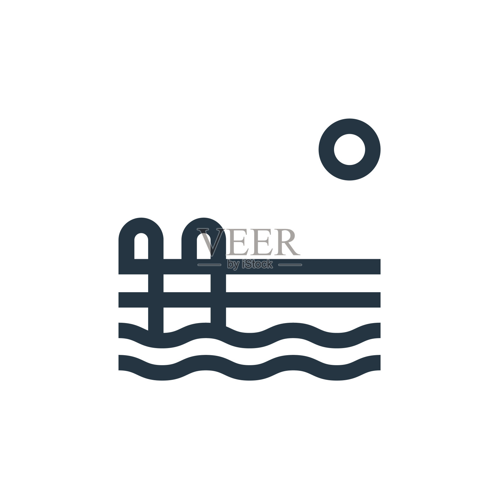 游泳池矢量图标孤立的白色背景。概述，细线游泳池图标，用于网站设计和手机，应用程序开发。细线游泳池轮廓图标矢量插图。图标素材