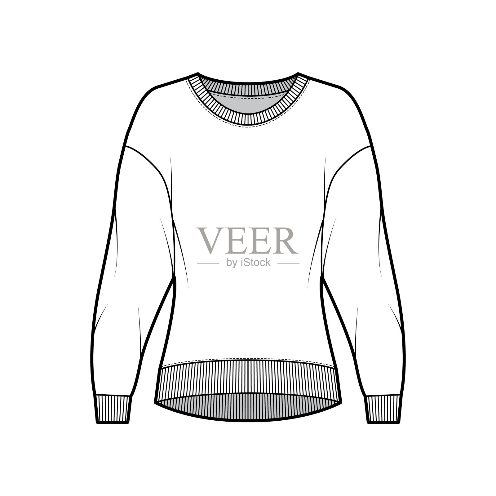棉毛利运动衫技术时尚插图与放松合身，船员领口，长袖。平的跳投插画图片素材
