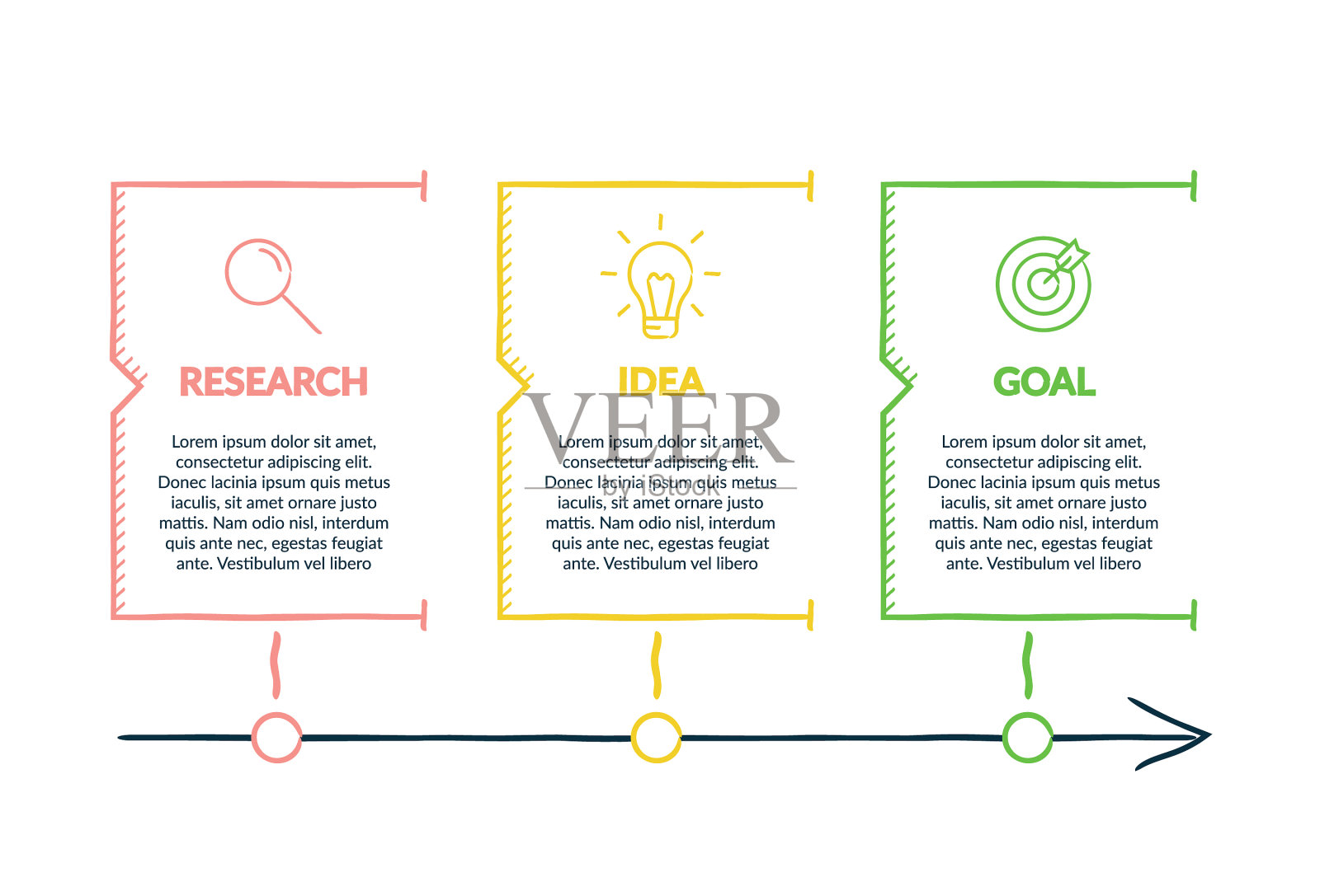 概念箭头商业模式以3个连续插画图片素材