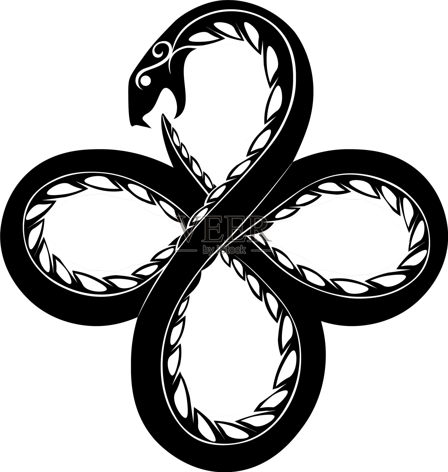 黑色和白色的盘绕蛇衔尾蛇设计元素图片