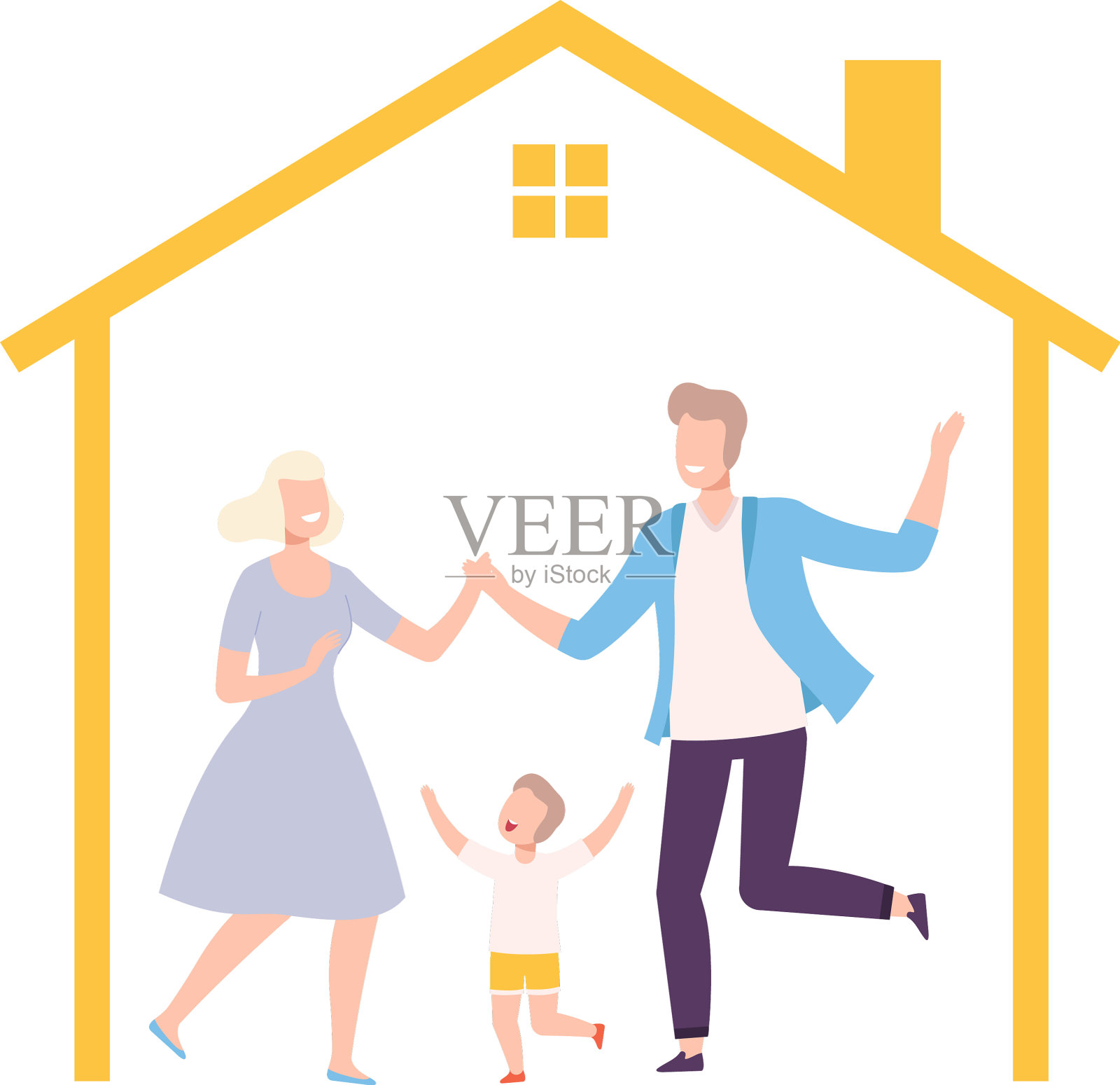 爸爸妈妈和他们的儿子在家里玩得很开心设计元素图片