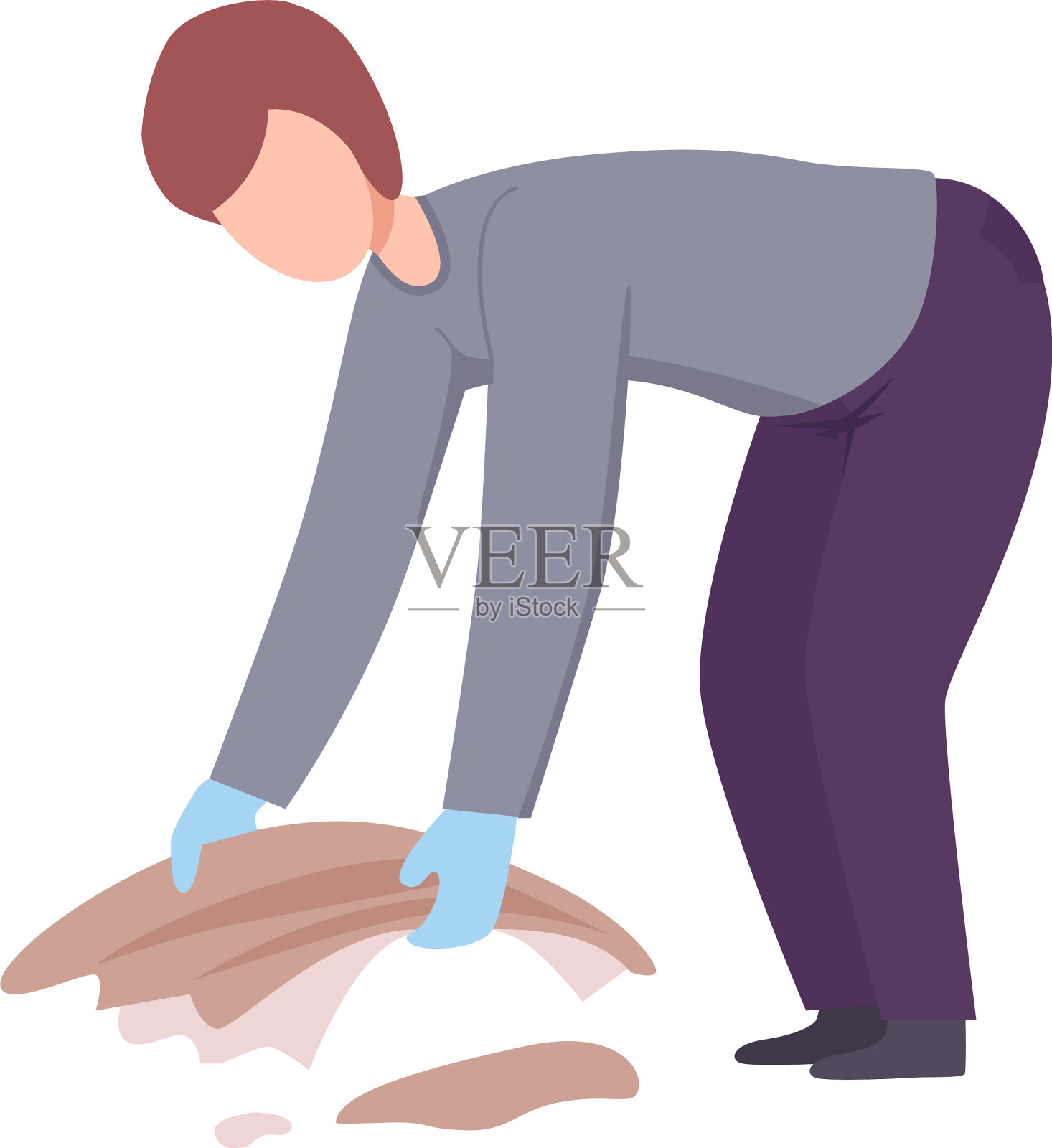 在海滩上捡垃圾的年轻人设计元素图片