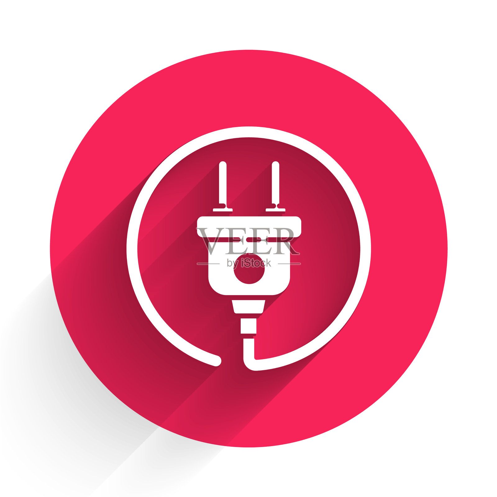 白色电源插头图标与长阴影隔离图标素材