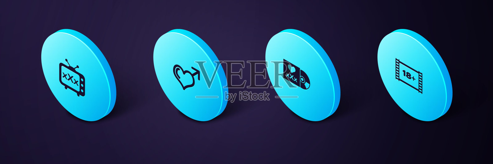 2.5D含18岁以上视频、性相关光盘、男性性别标志和旧电视图标矢量素材图标素材