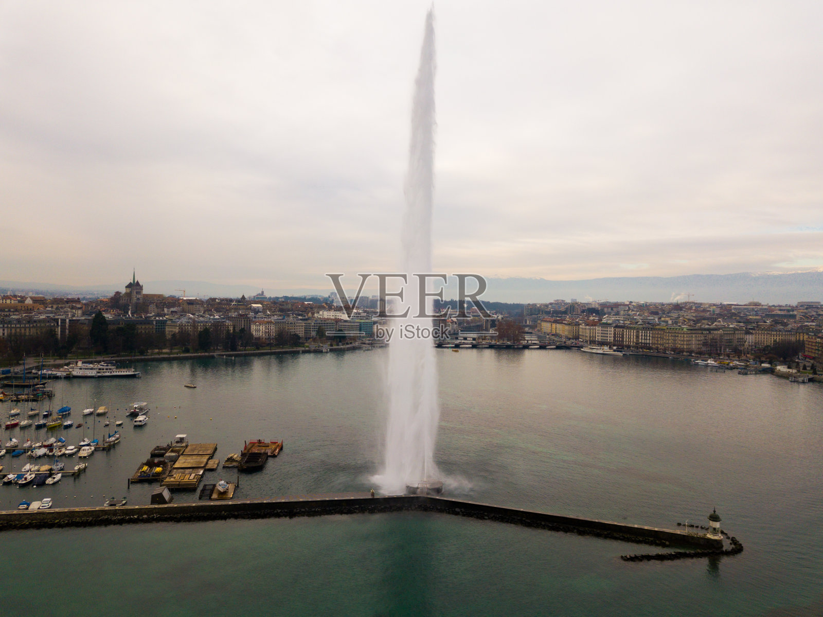 莱曼湖喷泉的鸟瞰图。日内瓦。瑞士照片摄影图片