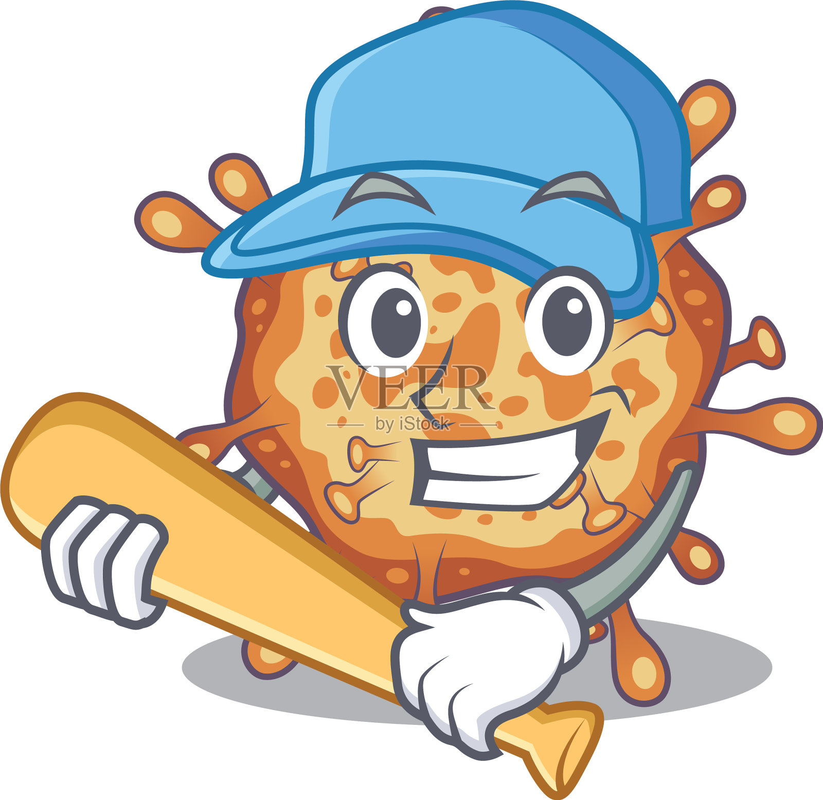 吉祥物复古病毒冠和棒球棍设计元素图片