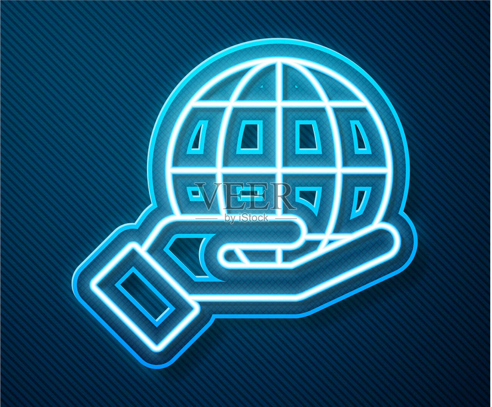 发光的霓虹线人类手握地球仪插画图片素材