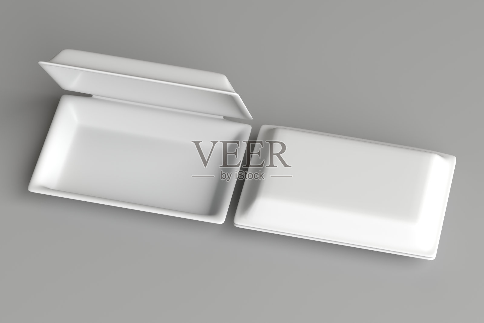 食品容器-白色工艺纸板盒模型的品牌和身份-打开和关闭pc隔离在黑暗的表面背景照片摄影图片