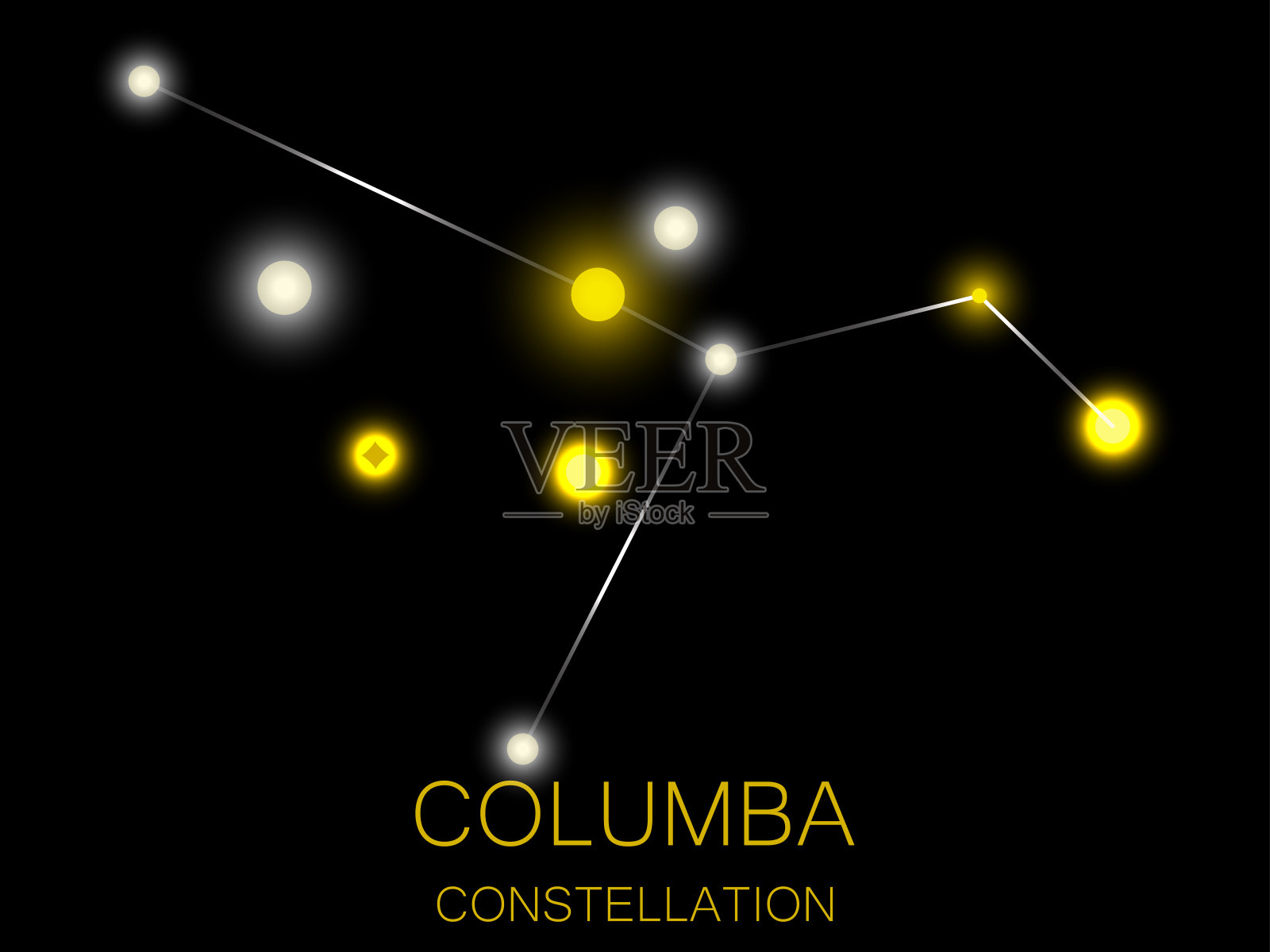 天鸽座星座。夜空中明亮的黄色星星。宇宙深处的一簇恒星。矢量图插画图片素材