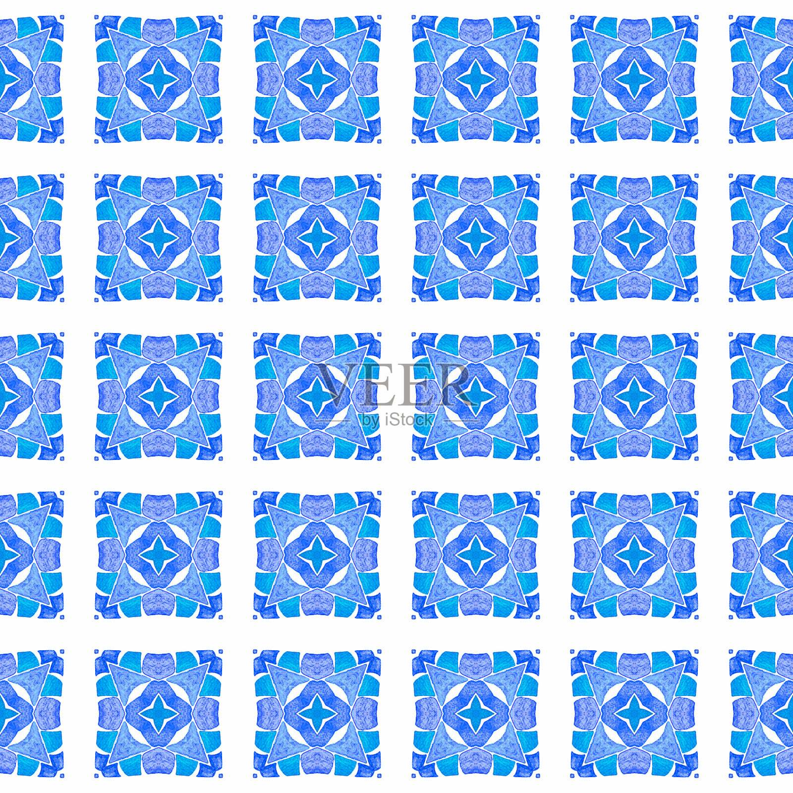 雪佛龙水彩模式。蓝色令人印象深刻的放荡不羁的插画图片素材