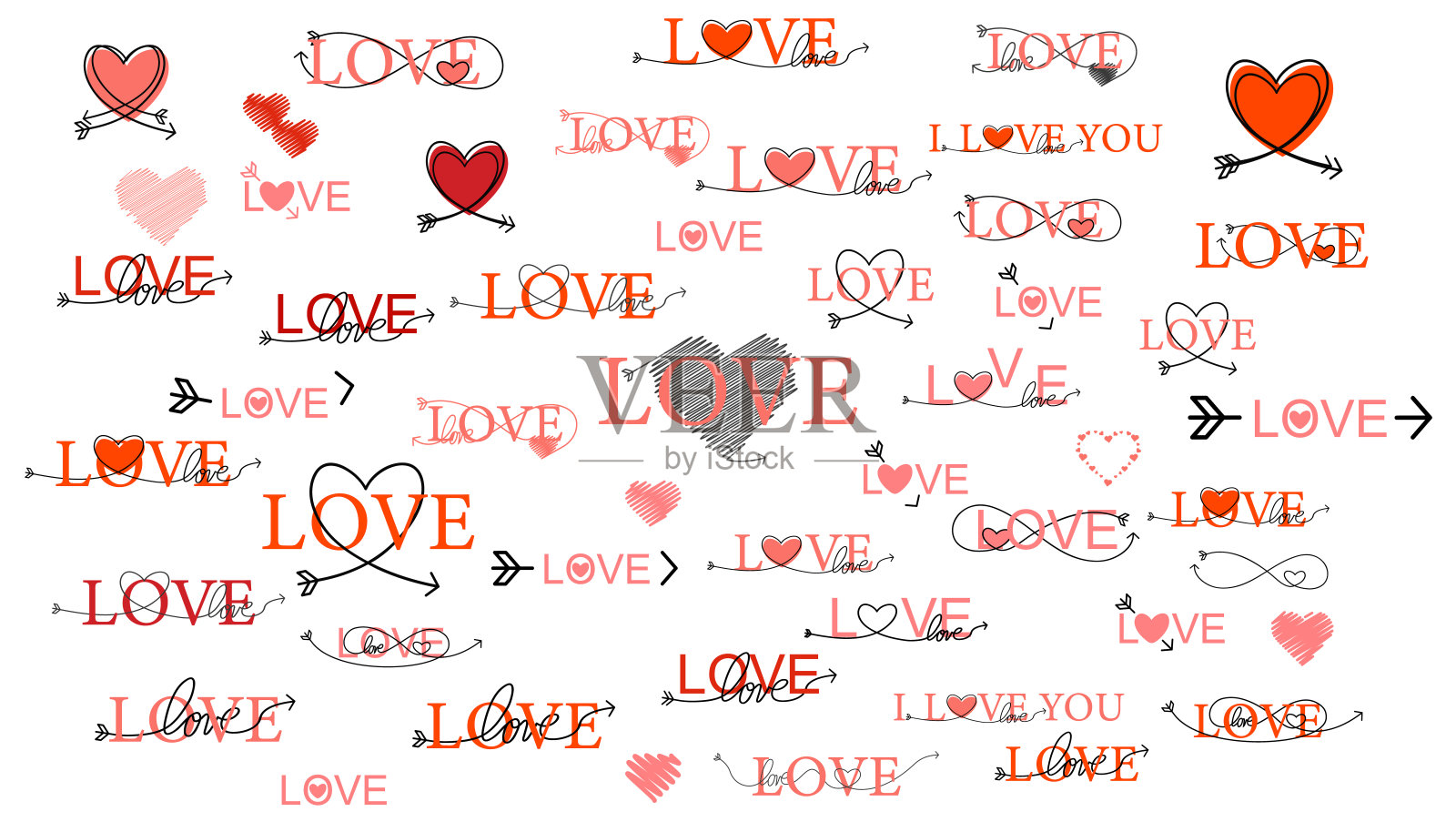 浪漫的书法用文字手绘出我爱你的心。婚礼或情人节邀请卡。矢量图插画图片素材