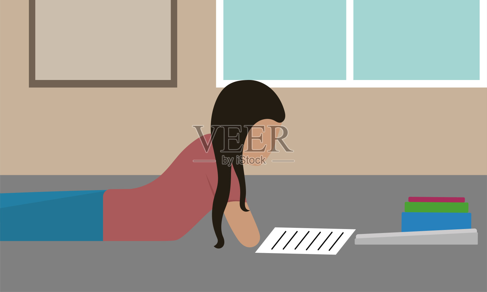 女孩在家学习插画图片素材