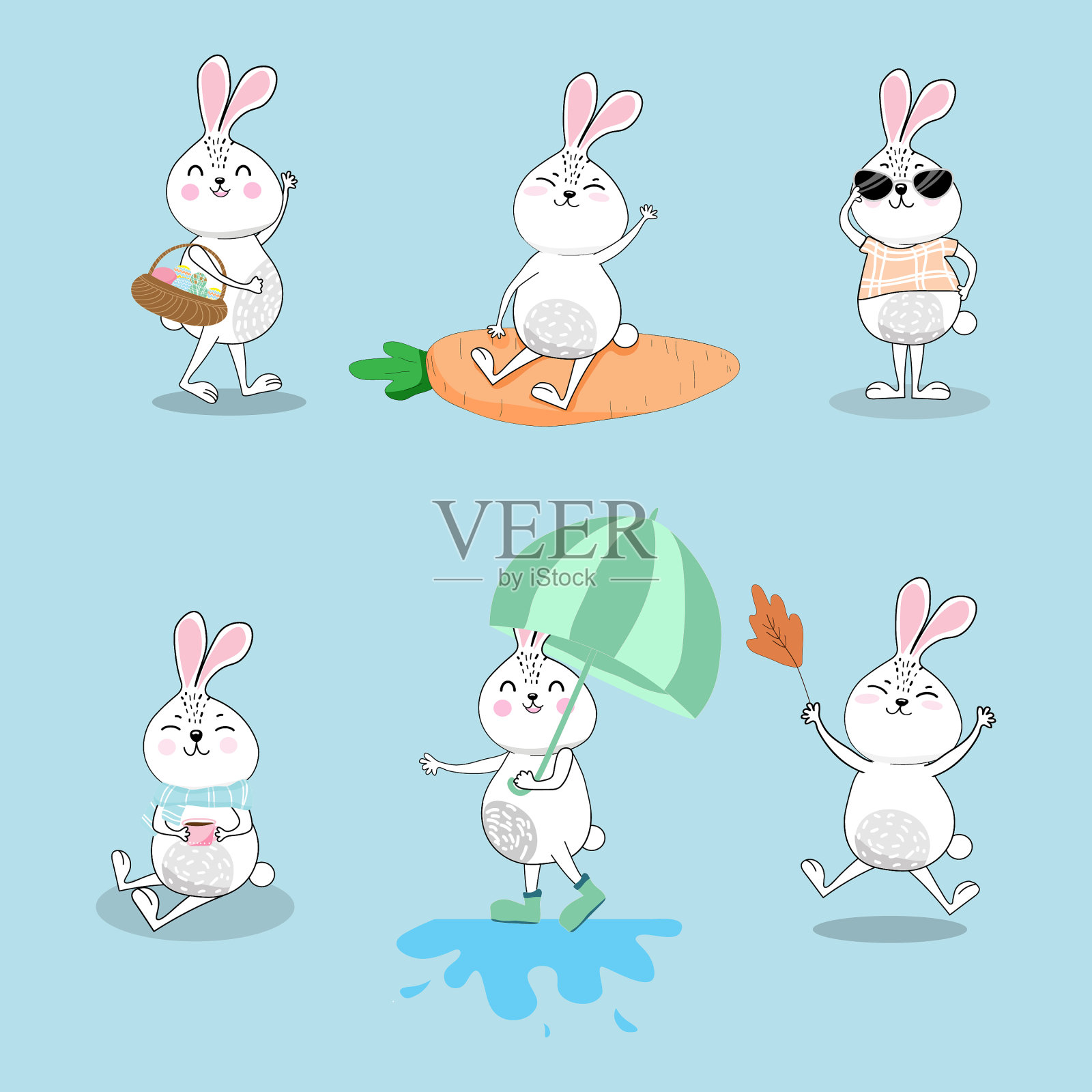 兔子卡通人物套装插画图片素材