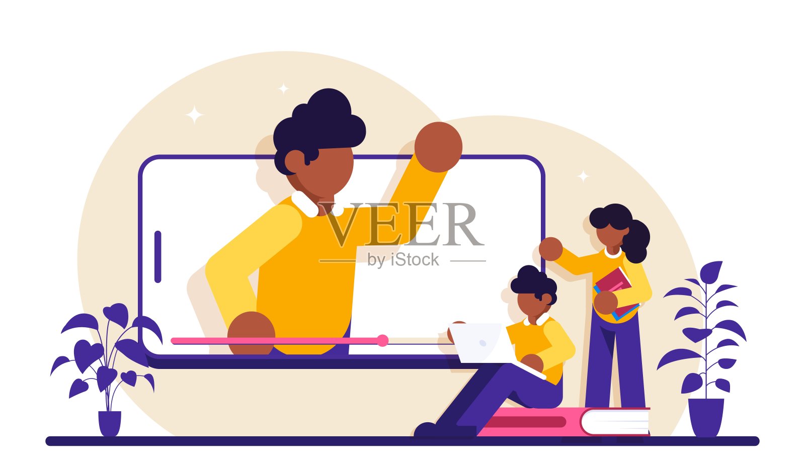 教育网络研讨会，网络课程，专业的个人教师服务。网络研讨会，数字课堂，网络教学隐喻。现代平面插图。插画图片素材