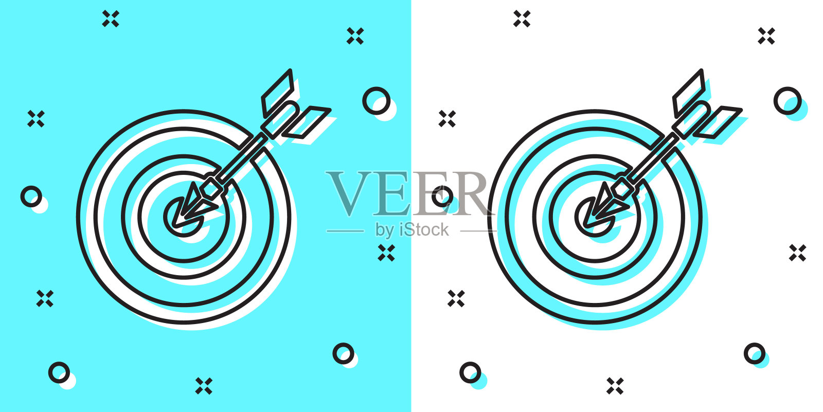 黑线目标与箭头图标隔离在绿色和白色背景。飞镖靶信号。射箭板图标。圆靶信号。业务目标的概念。随机动态形状。矢量图插画图片素材