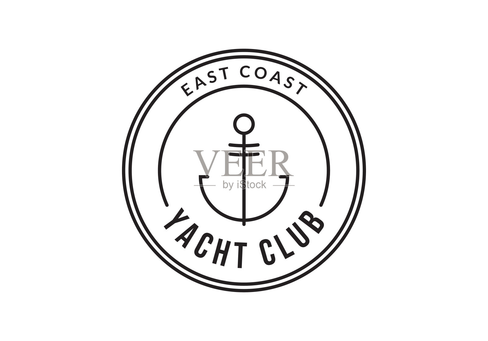 游艇俱乐部的徽章或标签。带锚的航海图标设计。矢量插图。设计元素图片