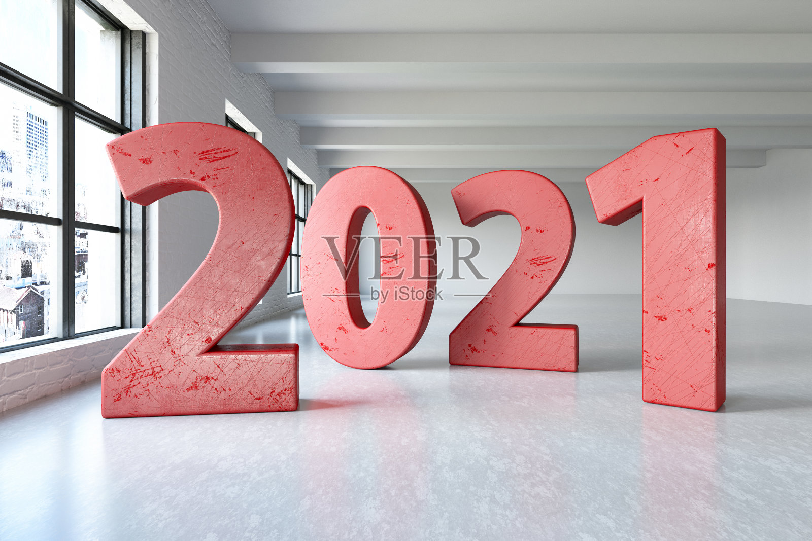 2021年空室内的文字。新年的概念照片摄影图片