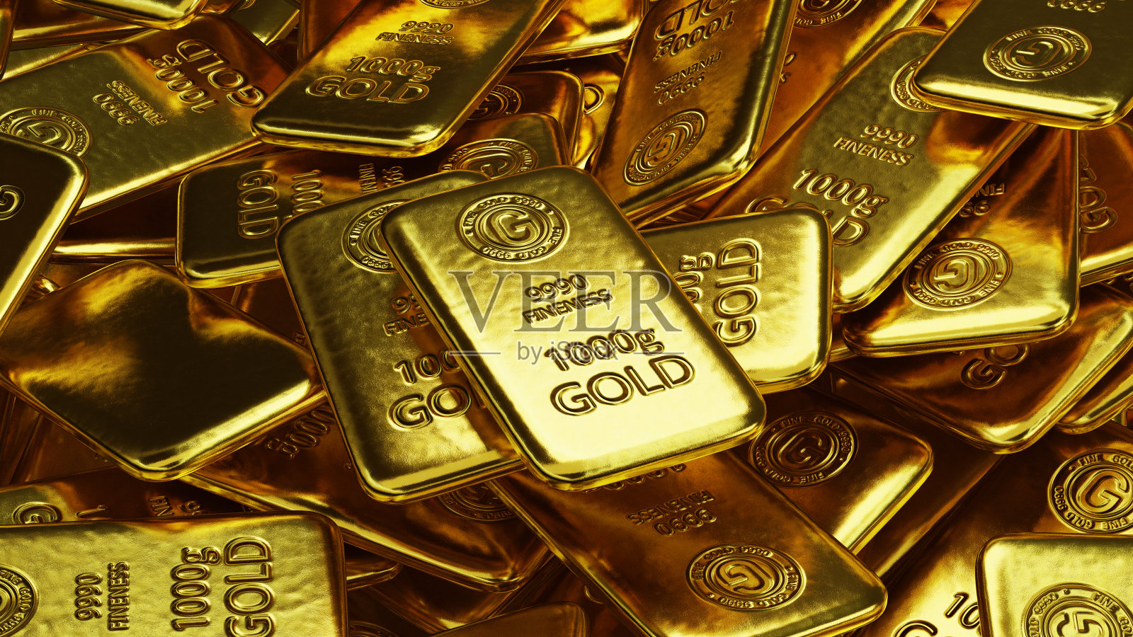 堆叠闪亮的金条3d插图照片摄影图片