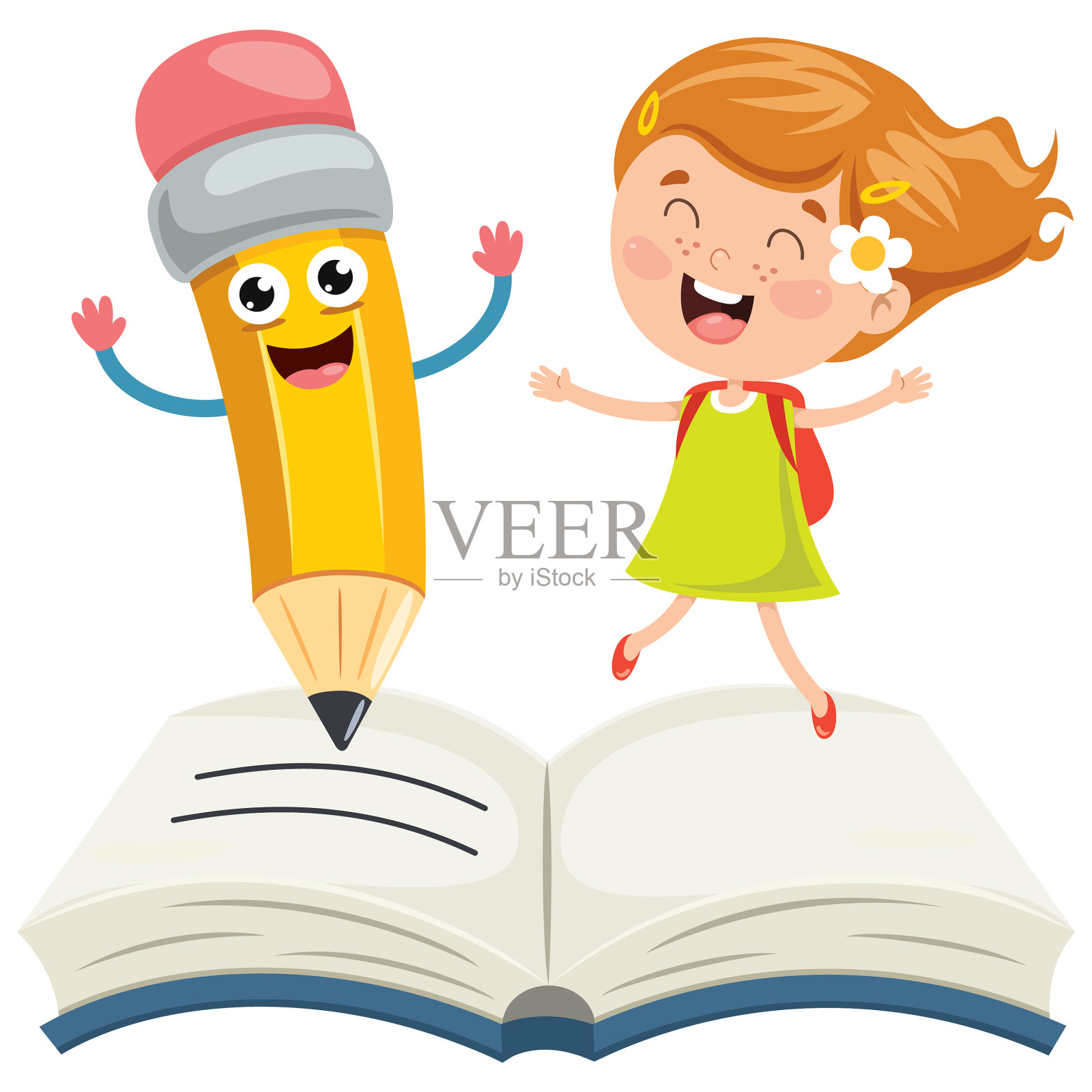 学生玩铅笔插画图片素材