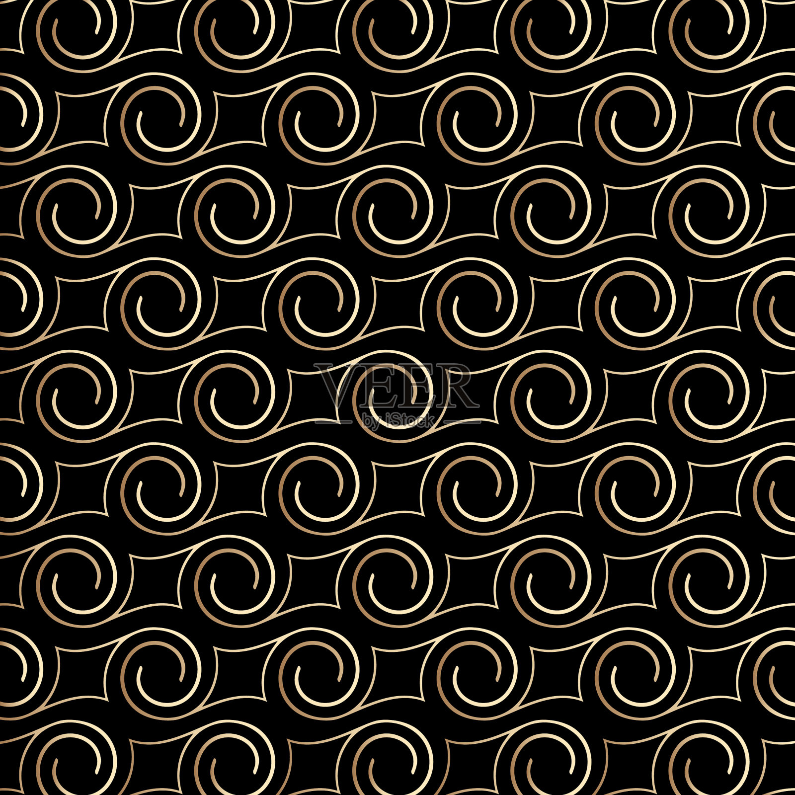 艺术装饰图案与漩涡黑色和金色插画图片素材