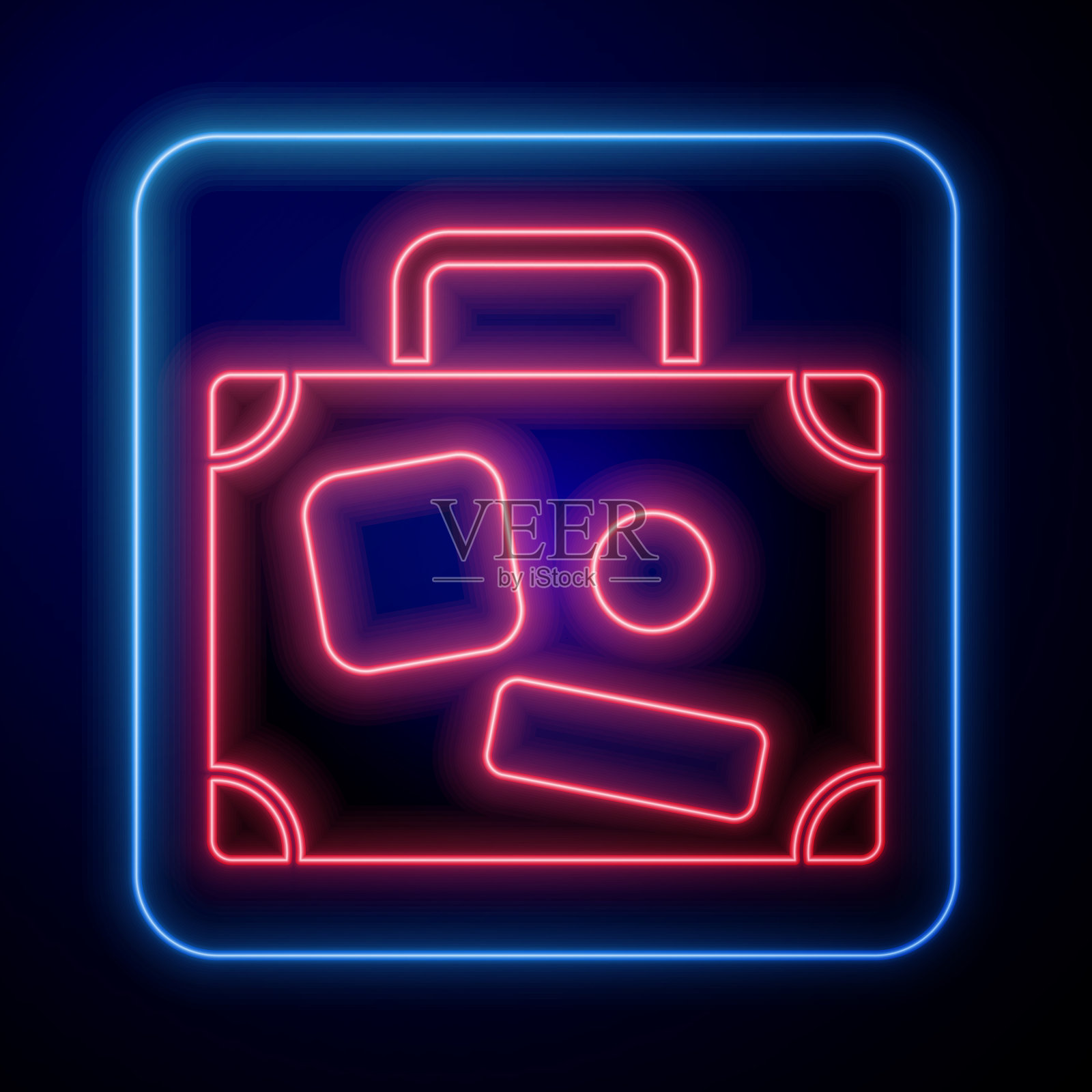 发光的霓虹灯旅行箱旅行图标孤立上插画图片素材