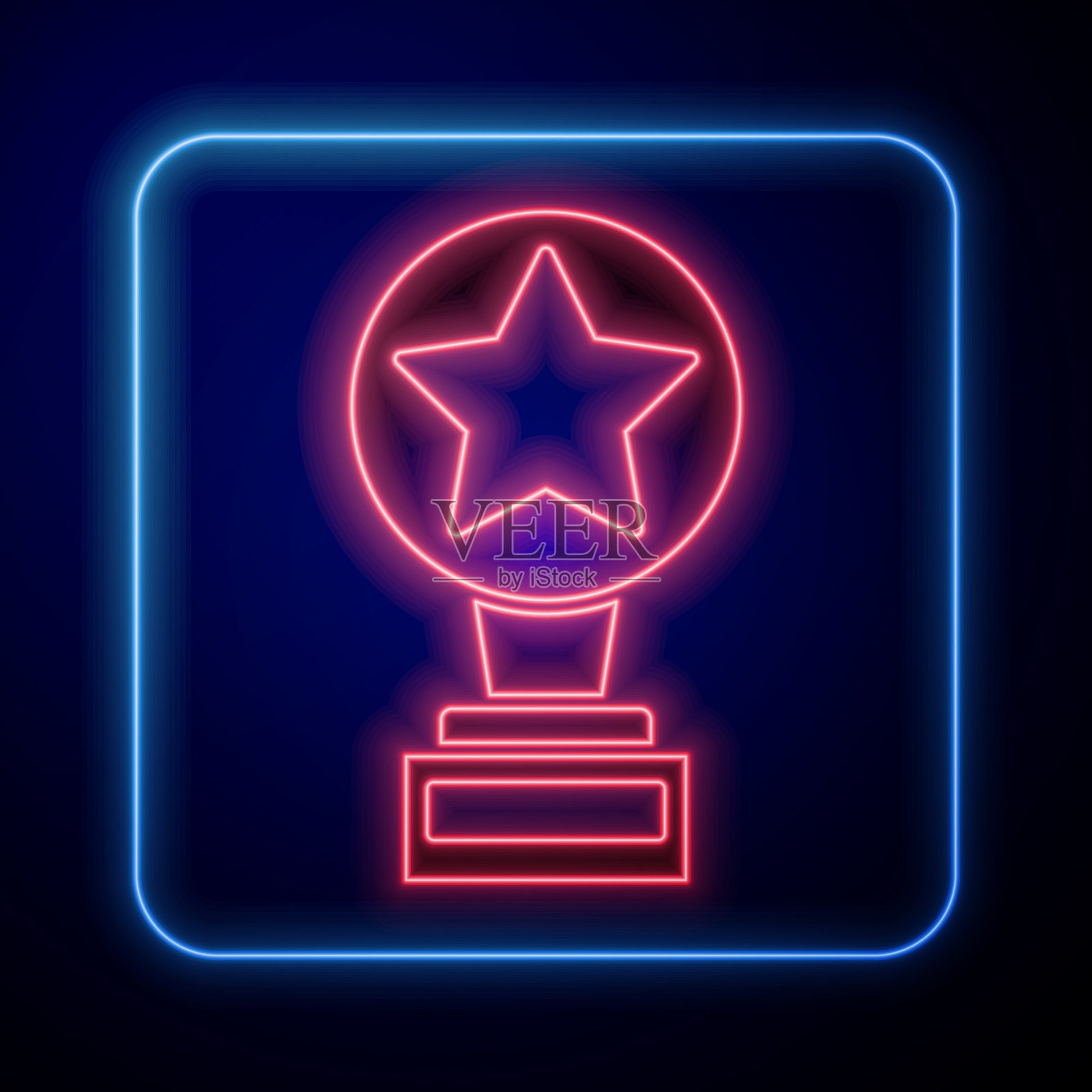 发光的霓虹灯电影奖杯图标孤立在蓝色插画图片素材
